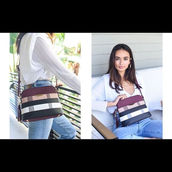 Check Print & Color-block Crossbody Bag - Picture 10 of 10